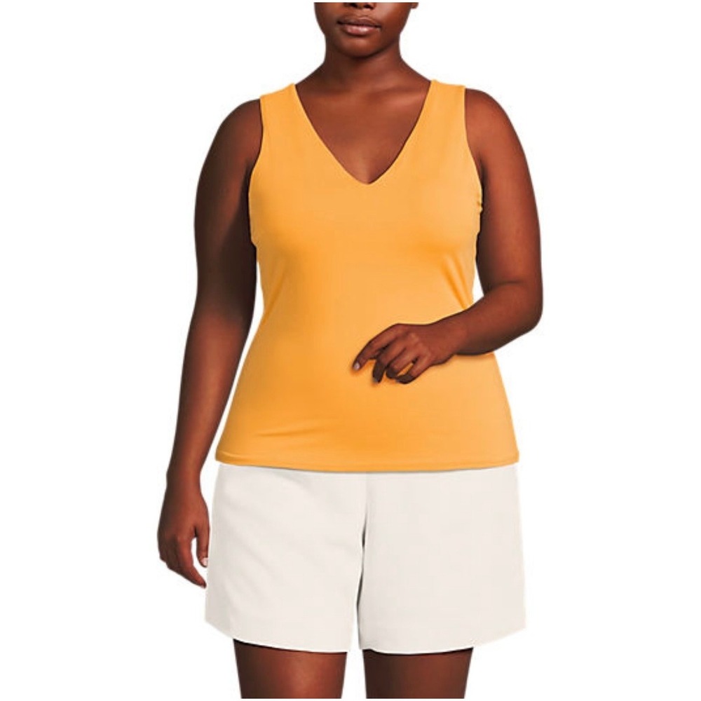 Lands End NWT Womens‎ Plus 2X Orange V-Neck Slender Tank Top Built-In Shelf Bra